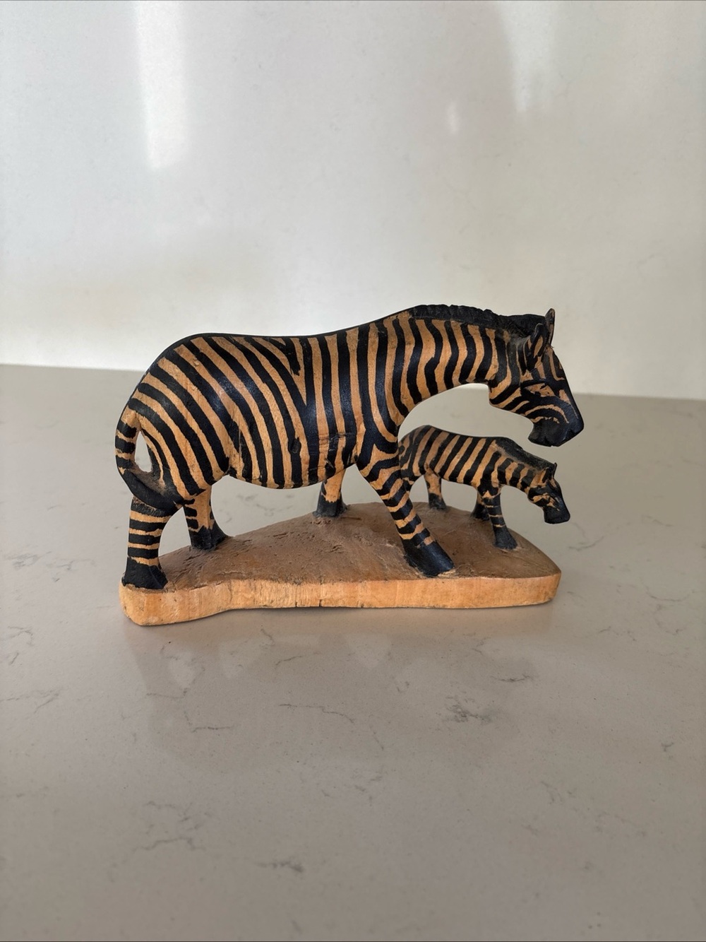 Hand carved Mother and Baby Zebra African Art Boho